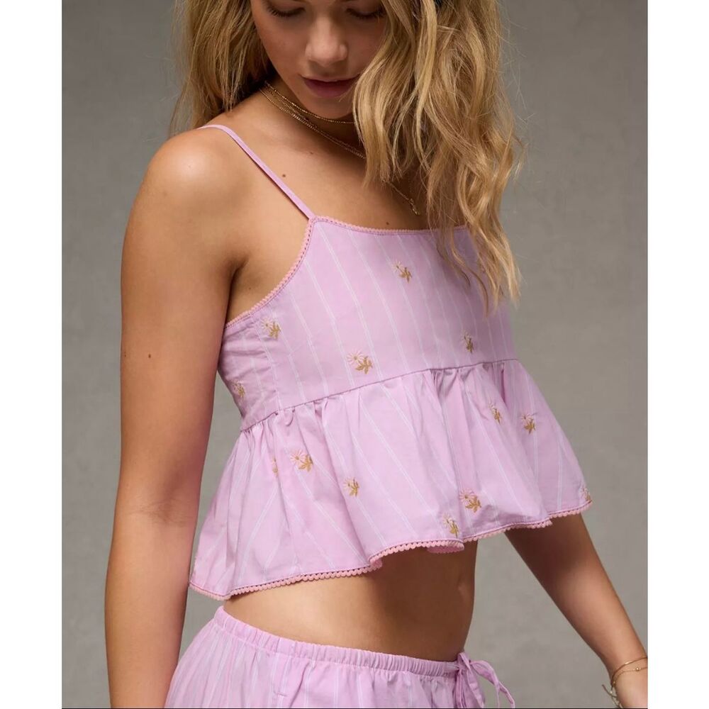 American Eagle M The summer I turned pretty purple crop tank peplum pajama top